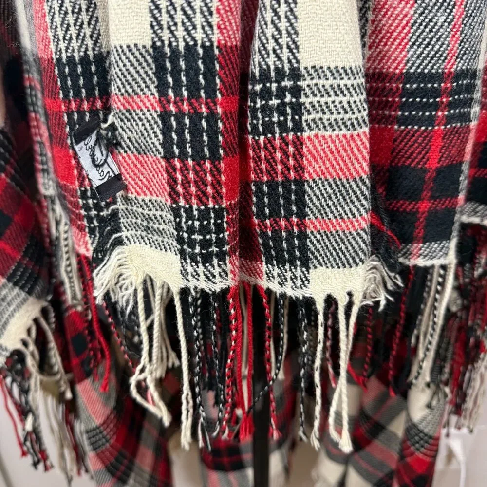 Madewell Red Black Cream Scarf with Fringe Wrap Cover Layering Outdoors Snow Ski